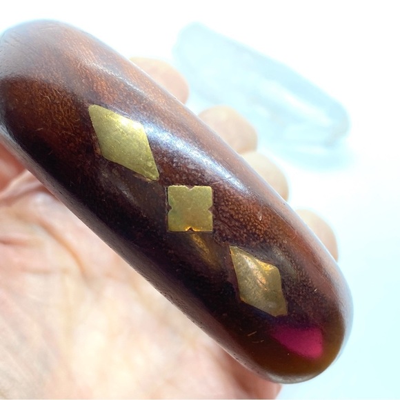 Wood & Brass Inlay Bangle Bracelet - Picture 2 of 7